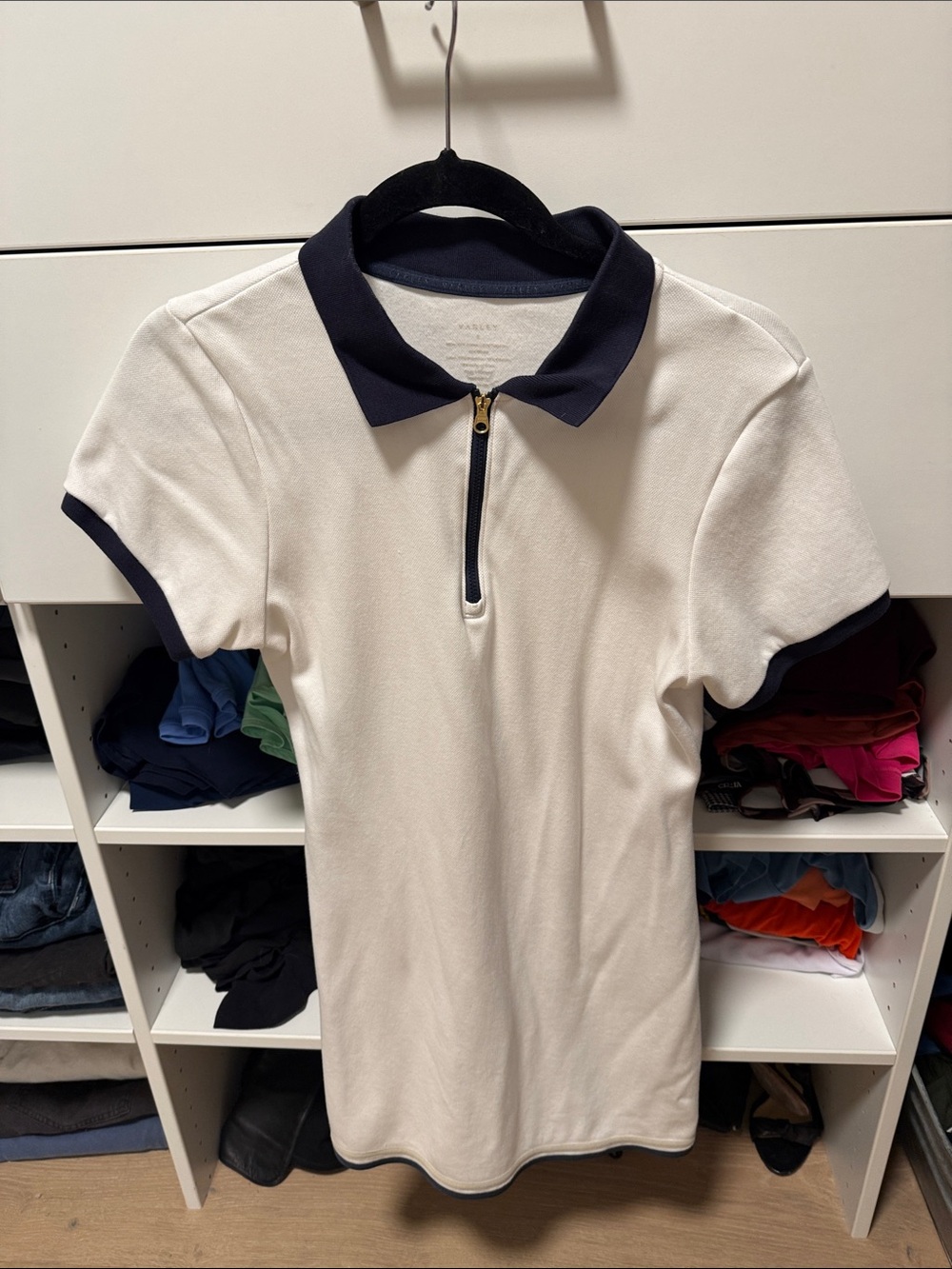 Varley White Polo Dress with Navy Trim and Gold Zip